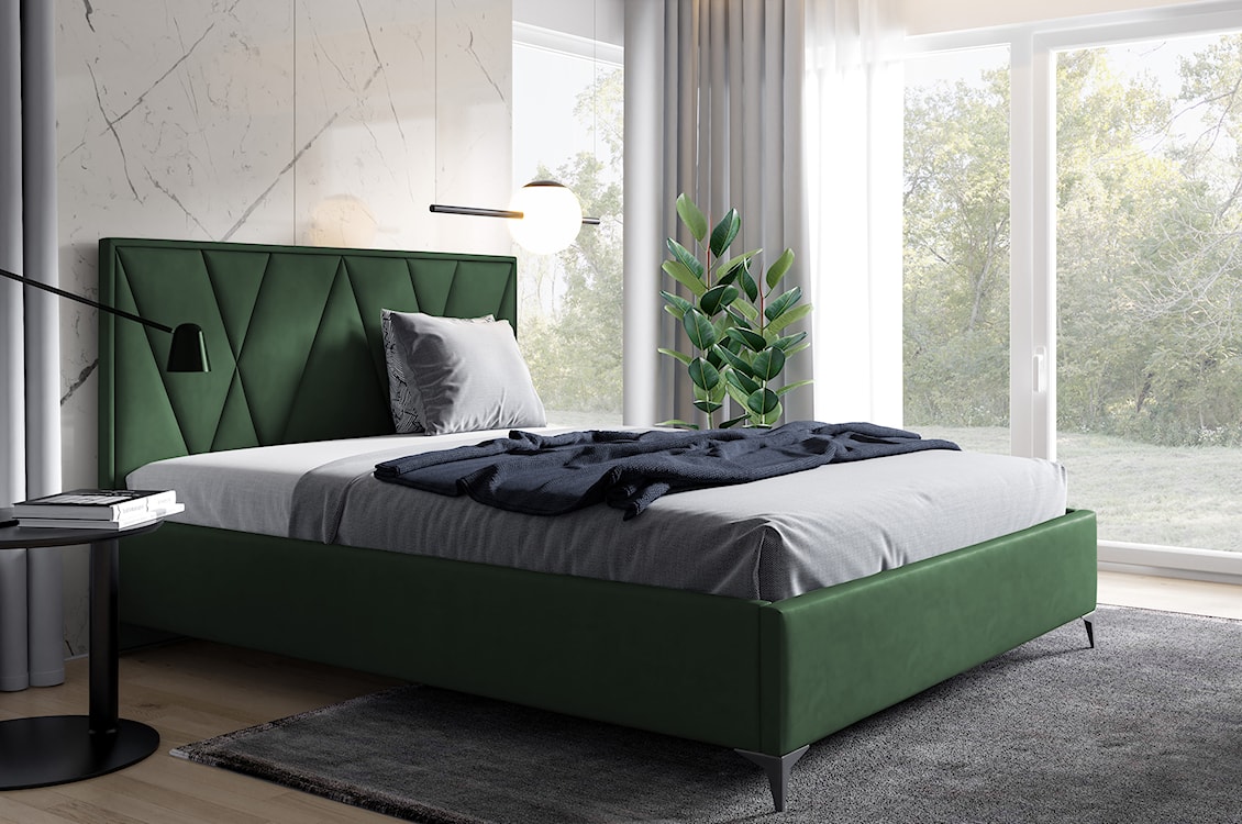 Łóżko tapicerowane 180x200 cm Sermide z pojemnikiem butelkowa zieleń welur łatwoczyszczący  - zdjęcie 2