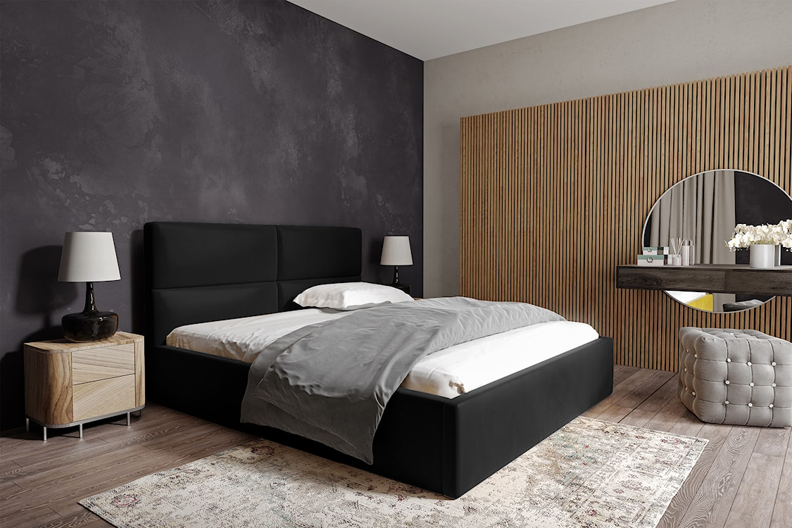 Łóżko tapicerowane Helma 160x200 cm z pojemnikiem czarne welur  - zdjęcie 2