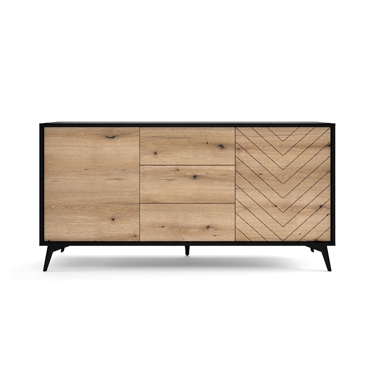 Komoda z szufladami Boulia 154 cm czarna/dąb Evoke jodełka  - zdjęcie 3