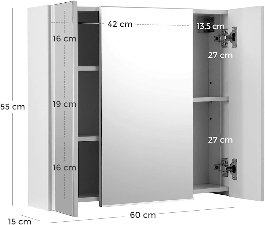 Szafka łazienkowa wisząca Grimark 60x15x55 cm z lustrem   - zdjęcie 7