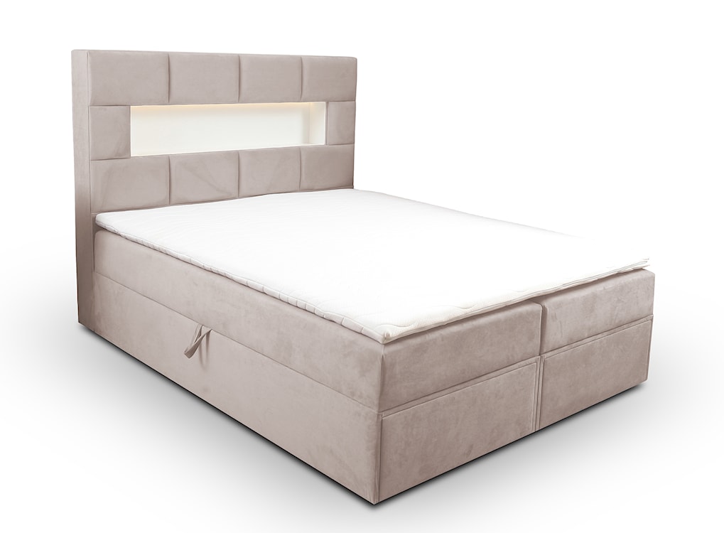 Łóżko kontynentalne 160x200 cm Celaeno z pojemnikami, tapperem i materacem kieszeniowym jasnobeżowe 