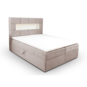 Łóżko kontynentalne 140x200 cm Celaeno z pojemnikami, tapperem i materacem kieszeniowym jasnobeżowe
