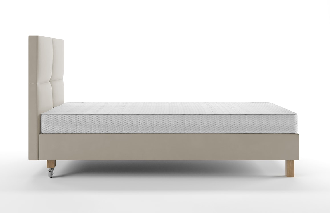 Łóżko tapicerowane 90x200 cm  Donbay z wezglowiem panelowym i materacem kieszeniowym jasnobeżowe welur hydrofobowy  - zdjęcie 3