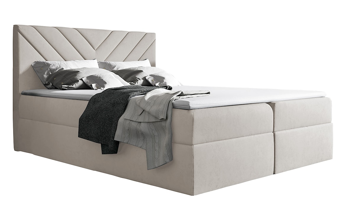 Łóżko kontynentalne Ponferrada 180x200 z dwoma pojemnikami, materacem i topperem szarobeżowe 