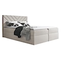 Łóżko kontynentalne Ponferrada 180x200 z dwoma pojemnikami, materacem i topperem szarobeżowe