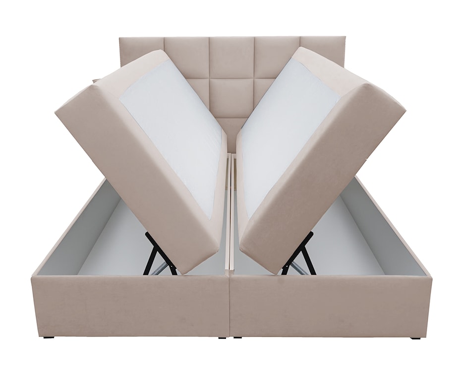 Łóżko kontynentalne  180x200 cm Capelio z pojemnikami i materacami bonellowymi jasnobeżowe welur hydrofobowy  - zdjęcie 5
