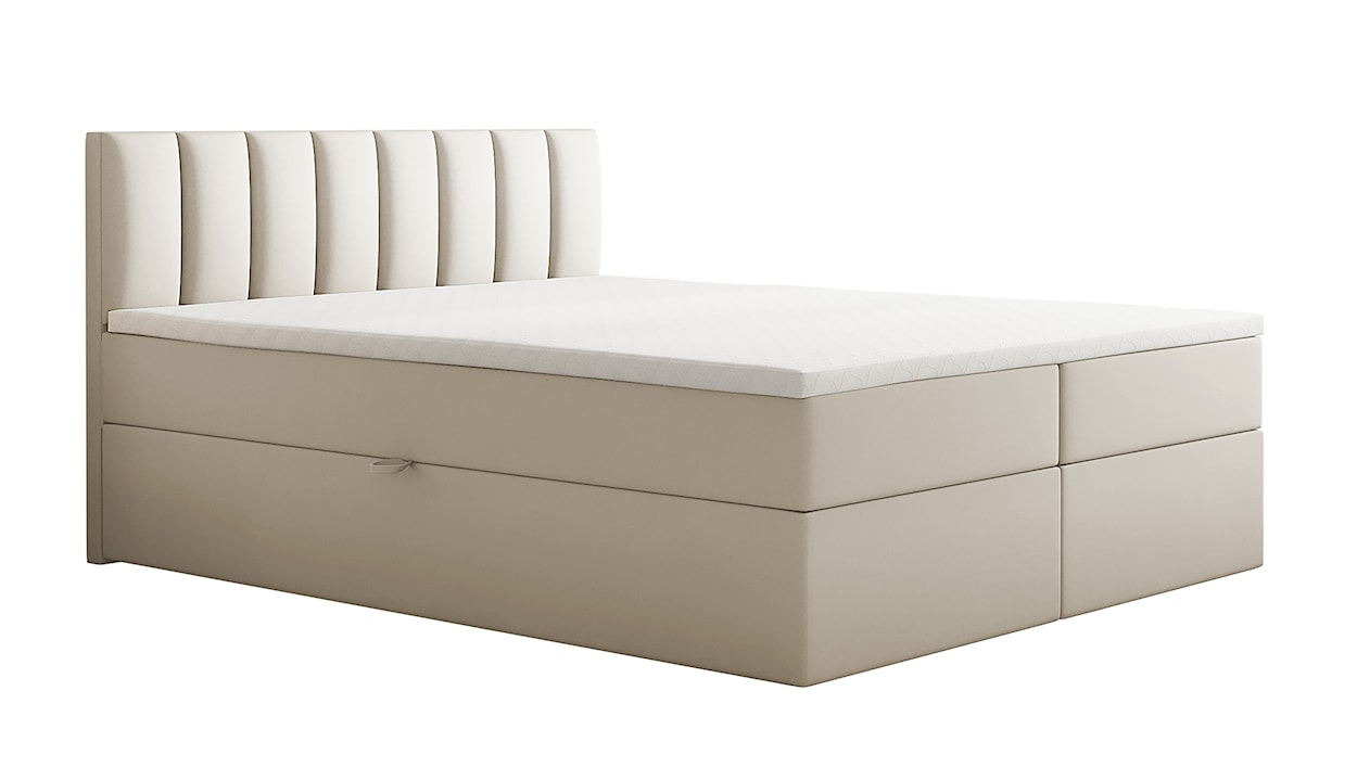 Łóżko kontynentalne 140x200 cm Carbini z pojemnikami  i materacem bonellowym jasnobeżowe welur hydrofobowy 