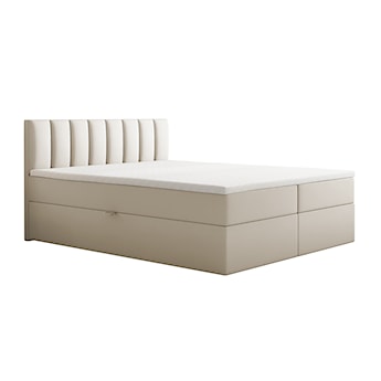 Łóżko kontynentalne 180x200 cm Carbini z pojemnikami  i materacem bonellowym jasnobeżowe welur hydrofobowy