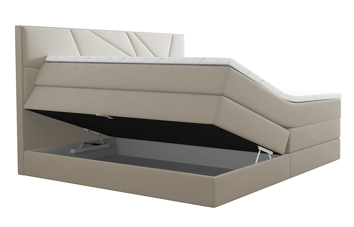 Łóżko kontynentalne 140x200 cm Vendes z pojemnikami materacami bonnellowymi i kieszeniowym jasnobeżowe welur hydrofobowy  - zdjęcie 4