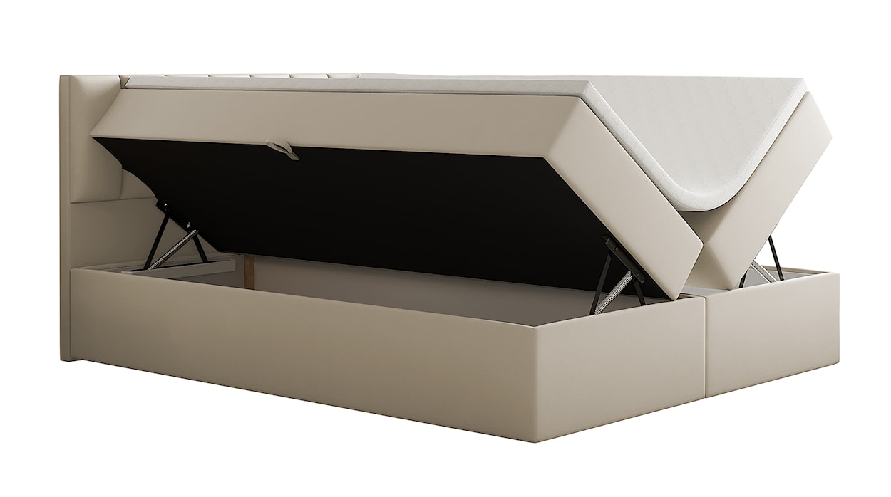 Łóżko kontynentalne 200x200 cm Carbini z pojemnikami  i materacem bonellowym jasnobeżowe welur hydrofobowy  - zdjęcie 3