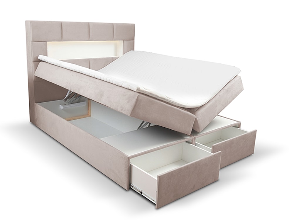 Łóżko kontynentalne 140x200 cm Celaeno z pojemnikami, tapperem i materacem kieszeniowym jasnobeżowe  - zdjęcie 4