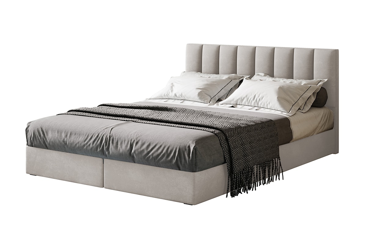 Łóżko kontynentalne 160x200 cm Dorsetto z pojemnikami i materacem bonellowym jasnobeżowe welur hydrofobowy 