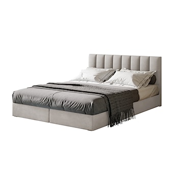 Łóżko kontynentalne 160x200 cm Dorsetto z pojemnikami i materacem bonellowym jasnobeżowe welur hydrofobowy