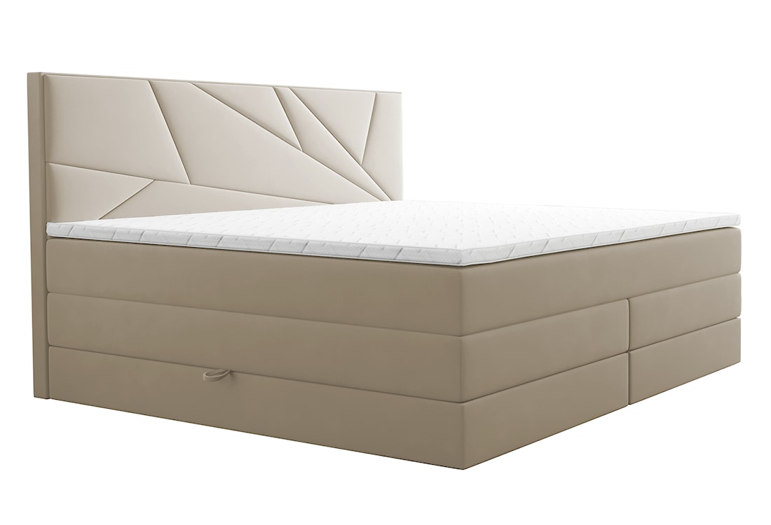 Łóżko kontynentalne 180x200 cm Vendes z pojemnikami materacami bonnellowymi i kieszeniowym jasnobeżowe welur hydrofobowy 