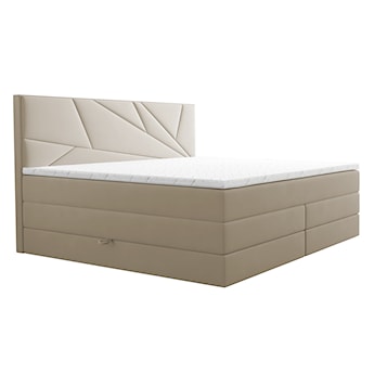 Łóżko kontynentalne 180x200 cm Vendes z pojemnikami materacami bonnellowymi i kieszeniowym jasnobeżowe welur hydrofobowy