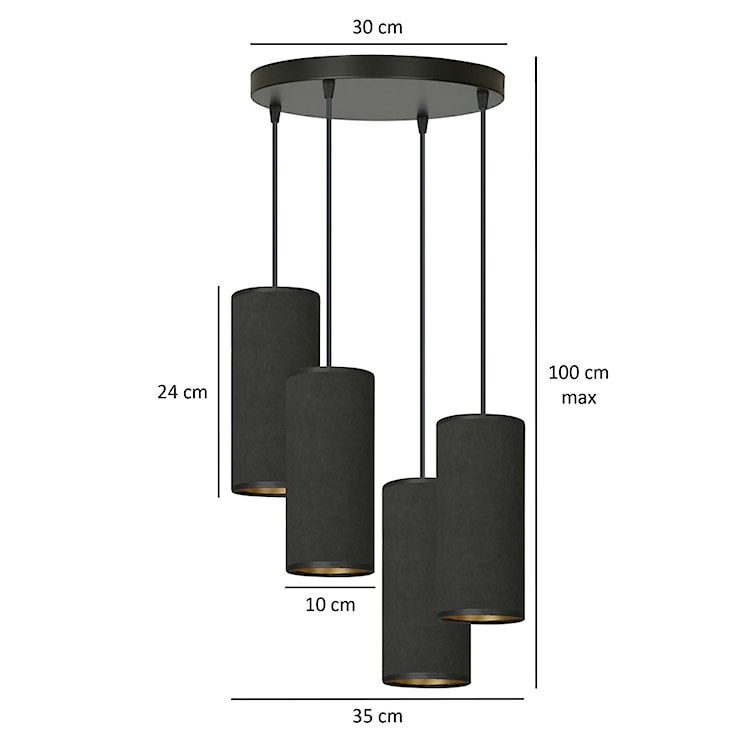 Lampa wisząca Bonett x4 asymetryczna średnica 35 cm czarna  - zdjęcie 6