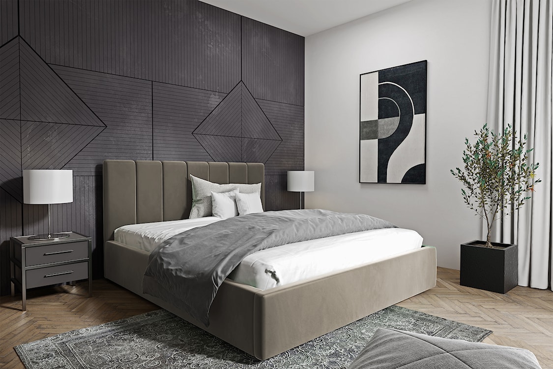 Łóżko tapicerowane Isara 140x200 cm z pojemnikiem jasnobrązowe welur  - zdjęcie 2