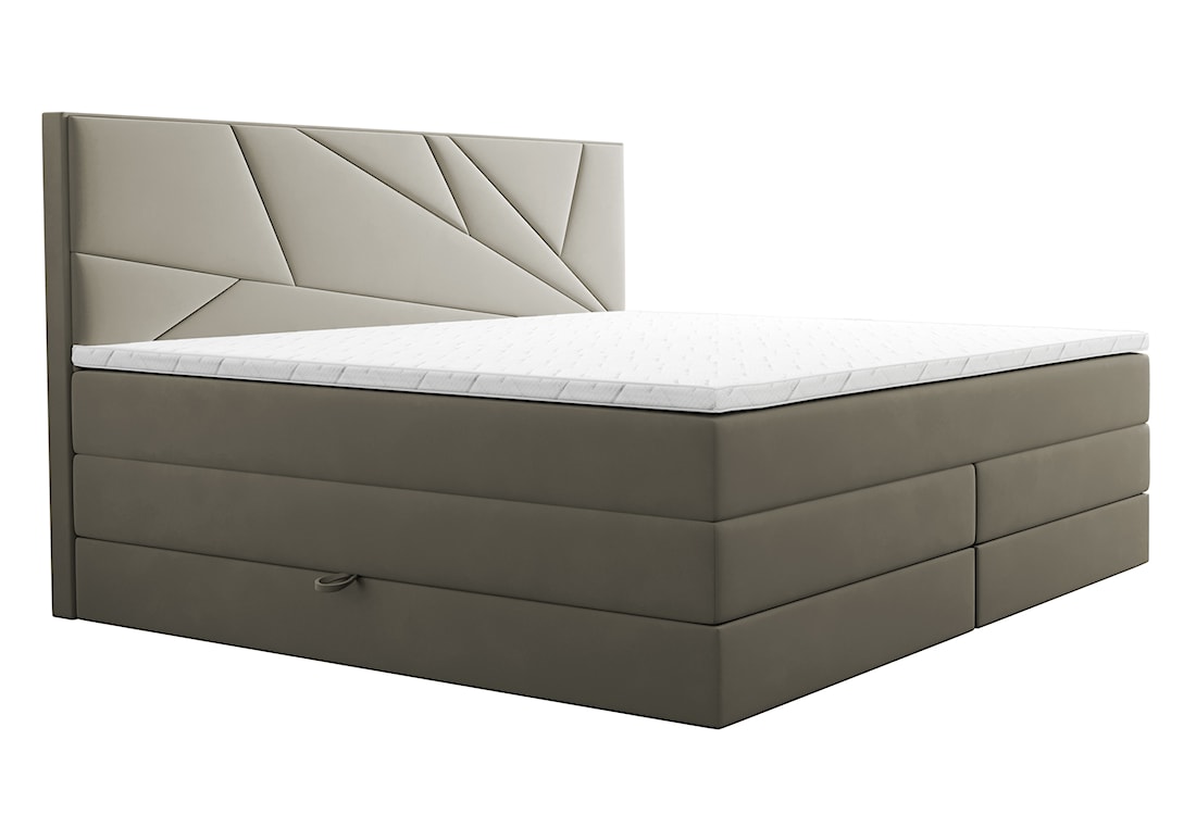 Łóżko kontynentalne 140x200 cm Vendes z pojemnikami materacami bonnellowymi i kieszeniowym szarobeżowe welur hydrofobowy  - zdjęcie 4