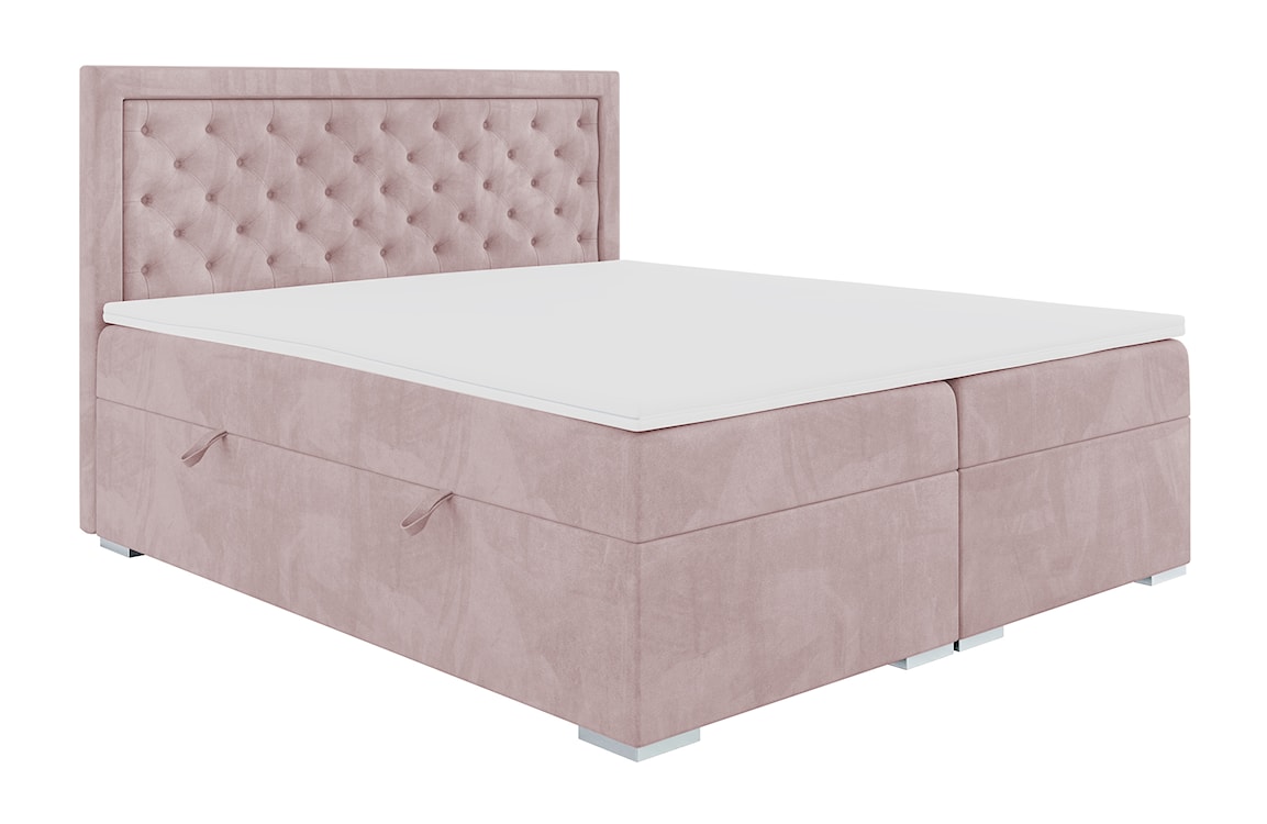 Łóżko kontynentalne 180x200 cm Glorn z pojemnikami i topperem różowe welur hydrofobowy  - zdjęcie 3