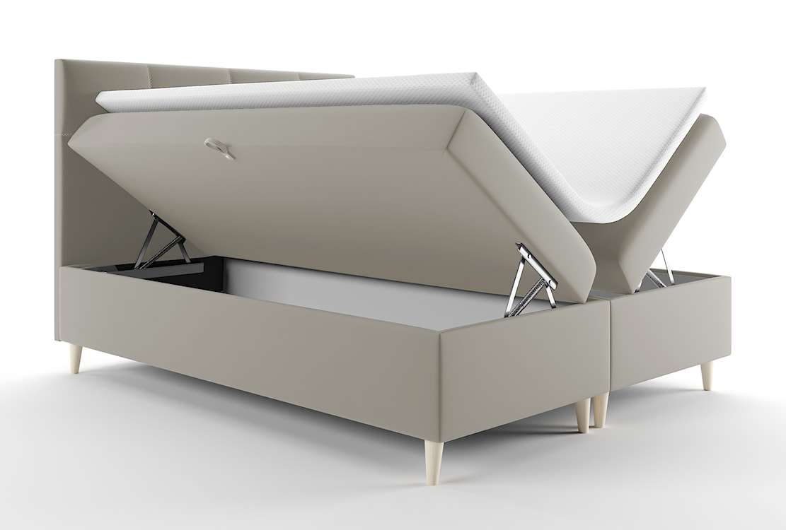 Łóżko kontynentalne 180x200 cm Sclarea z pojemnikami i materacem bonellowym szarobeżowe welur hydrofobowy  - zdjęcie 5