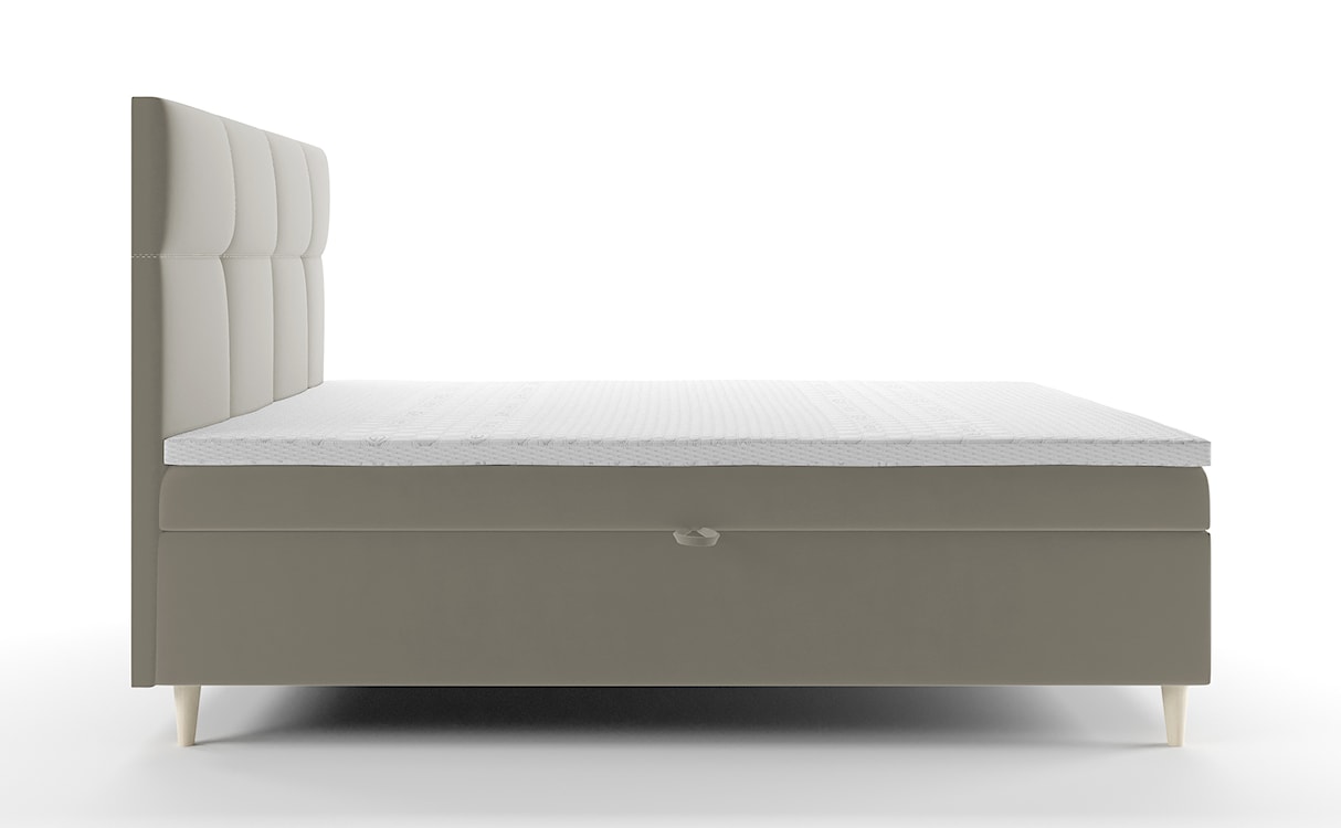 Łóżko kontynentalne 180x200 cm Sclarea z pojemnikami i materacem bonellowym szarobeżowe welur hydrofobowy  - zdjęcie 4