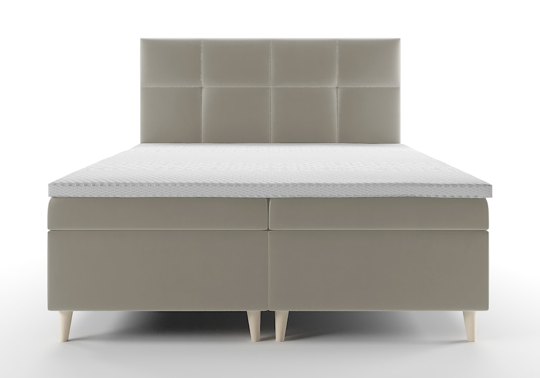 Łóżko kontynentalne 140x200 cm Sclarea z pojemnikami i materacem kieszeniowym szarobeżowe welur hydrofobowy  - zdjęcie 3