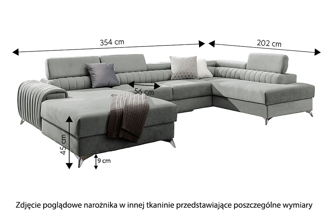 Narożnik z funkcją spania Velada U-kształtny z pojemnikiem i czterema regulowanymi zagłówkami szary lewostronny  - zdjęcie 5