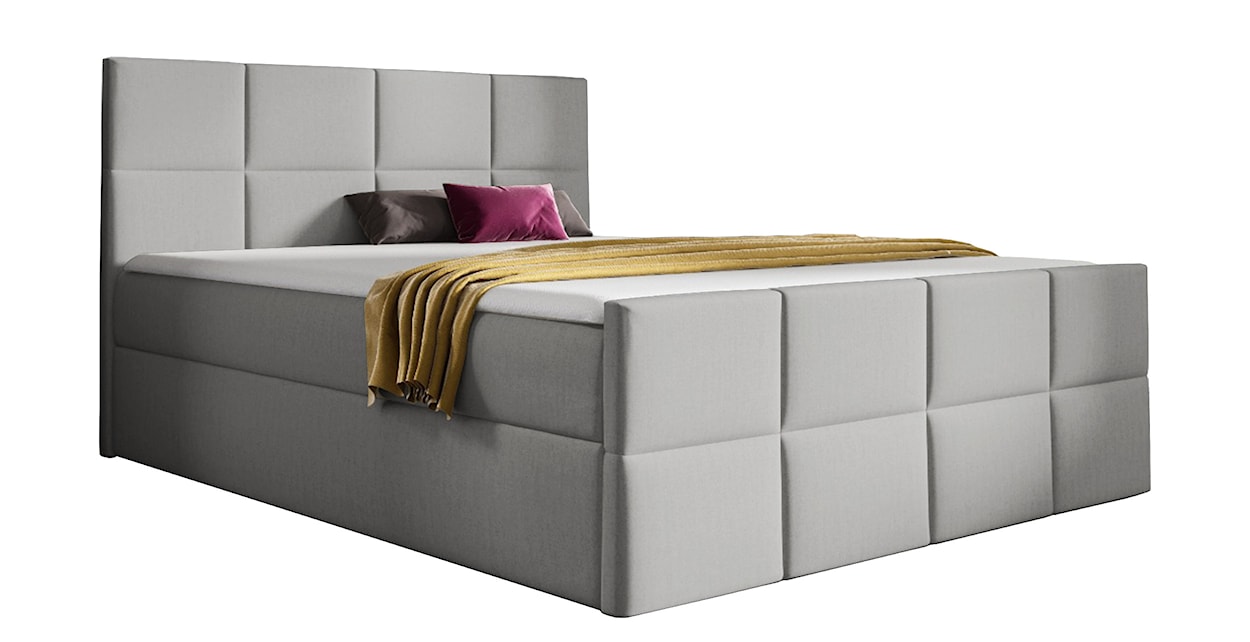 Łóżko kontynentalne Rubicos 180x200 z dwoma pojemnikami, materacem i topperem szare hydrofobowe 