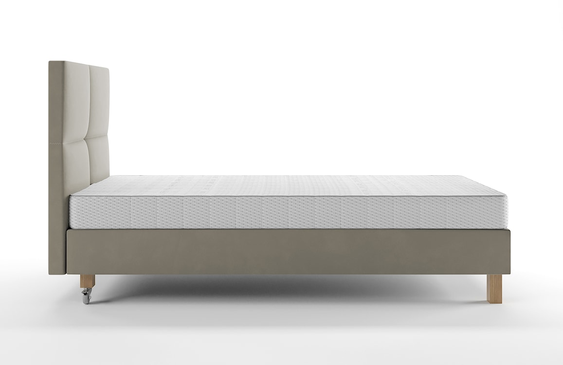 Łóżko tapicerowane 90x200 cm  Donbay z wezglowiem panelowym i materacem kieszeniowym szarobeżowe welur hydrofobowy  - zdjęcie 3