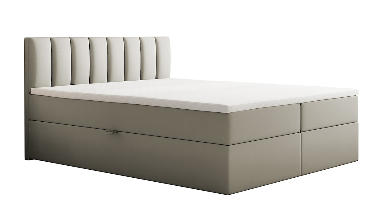 Łóżko kontynentalne 180x200 cm Carbini z pojemnikami  i materacem kieszeniowym szarobeżowe welur hydrofobowy 