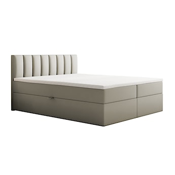 Łóżko kontynentalne 200x200 cm Carbini z pojemnikami  i materacem kieszeniowym szarobeżowe welur hydrofobowy