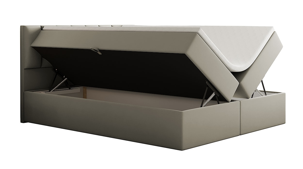 Łóżko kontynentalne 180x200 cm Carbini z pojemnikami  i materacem bonellowym szarobeżowe welur hydrofobowy  - zdjęcie 3