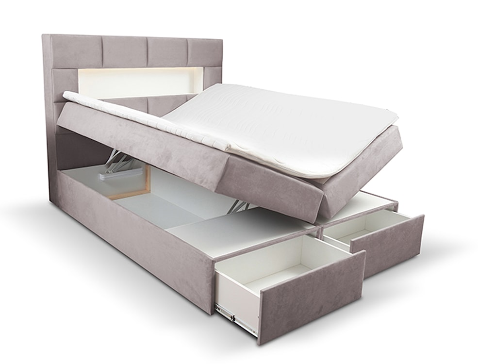 Łóżko kontynentalne 140x200 cm Celaeno z pojemnikami, tapperem i materacem kieszeniowym szarobeżowe  - zdjęcie 4