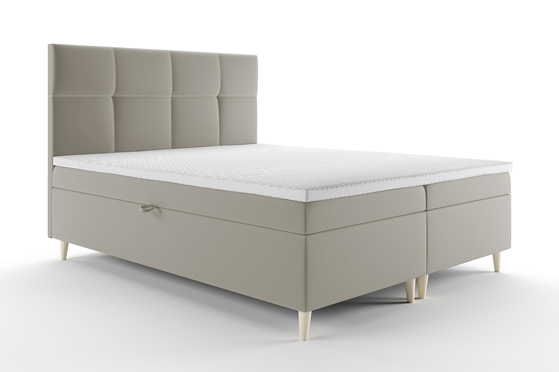 Łóżko kontynentalne 160x200 cm Sclarea z pojemnikami i materacem bonellowym szarobeżowe welur hydrofobowy 