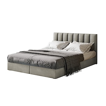 Łóżko kontynentalne 140x200 cm Dorsetto z pojemnikami i materacem bonellowym szarobeżowe welur hydrofobowy