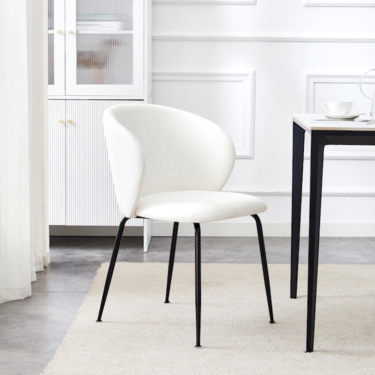 Krzesło tapicerowane do jadalni Mealize w tkaninie hydrofobowej kremowa plecionka na czarnych nogach  - zdjęcie 3