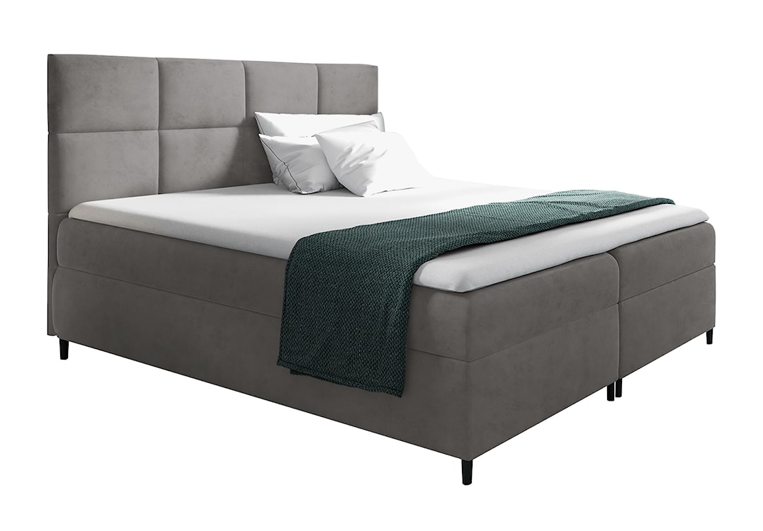 Łóżko kontynentalne Fremollo 180x200 z dwoma pojemnikami, materacem i topperem szare 