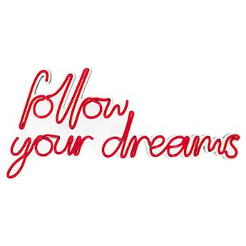 Neon na ścianę Letely z napisem Follow Your Dreams czerwony