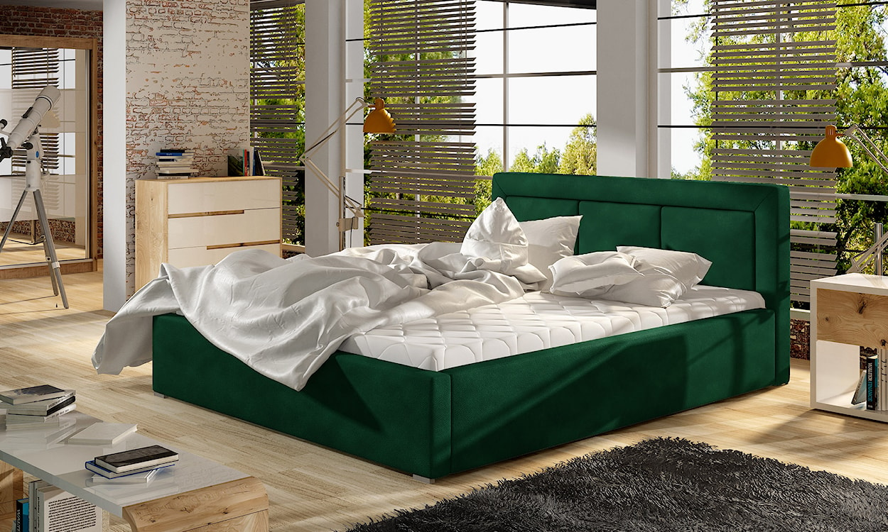 Łóżko tapicerowane Pritoka 140x200 cm z pojemnikiem zielone  - zdjęcie 2