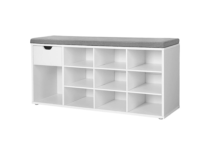 Ławka do przedpokoju Vasielo 104x30 cm z półkami na buty i szufladą biała 