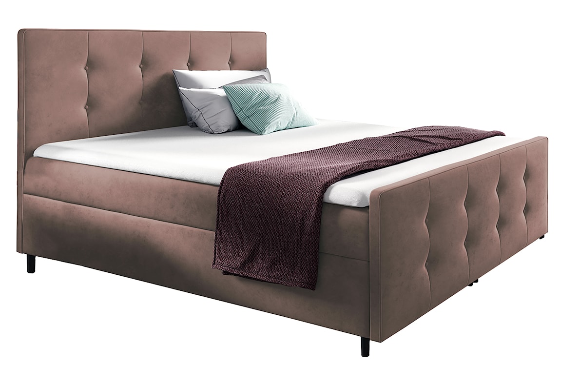 Łóżko kontynentalne Gawello 180x200 z dwoma pojemnikami, materacem i topperem różowe hydrofobowe 