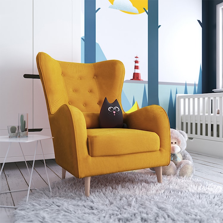 Fotel uszak Calmino Duży żółty velvet  - zdjęcie 2