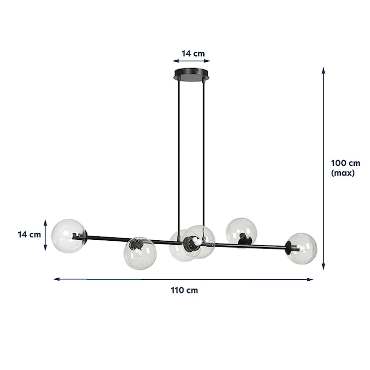 Lampa wisząca Sulmona czarna z transparentnymi kloszami x6  - zdjęcie 6