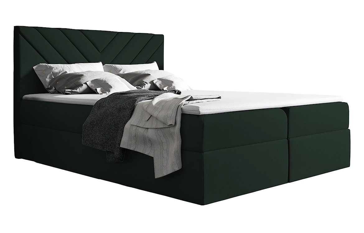 Łóżko kontynentalne Ponferrada 140x200 z dwoma pojemnikami, materacem i topperem ciemnozielone 