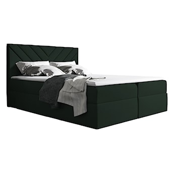 Łóżko kontynentalne Ponferrada 140x200 z dwoma pojemnikami, materacem i topperem ciemnozielone