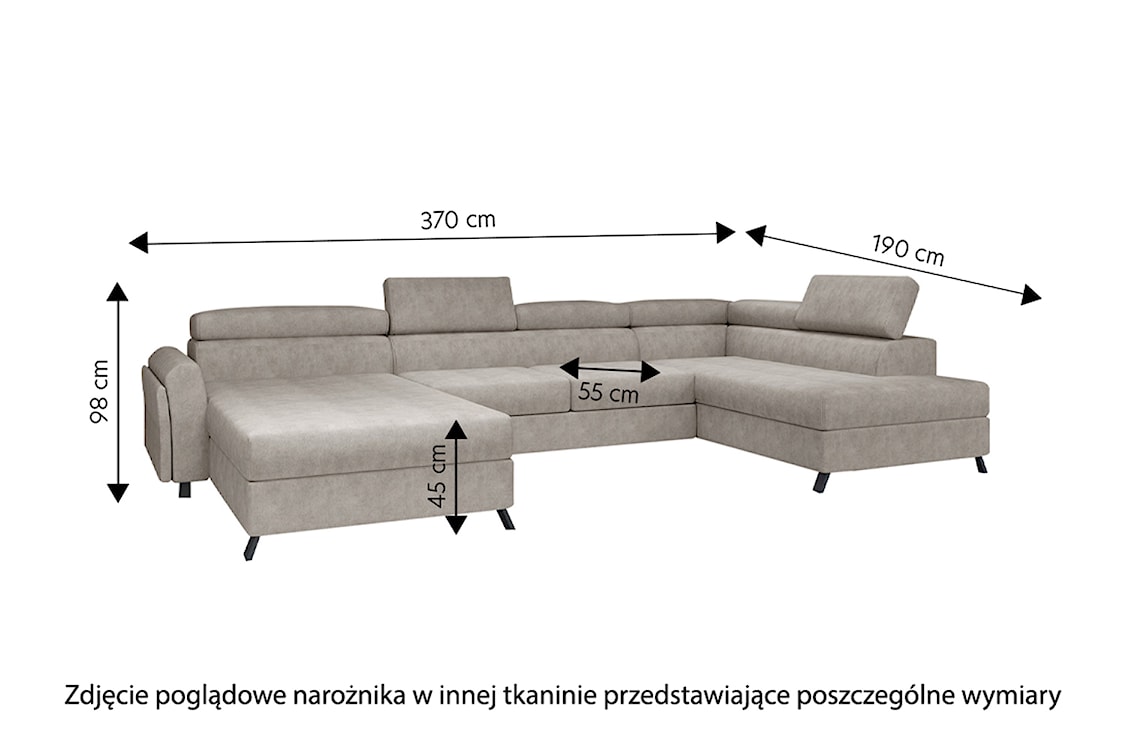 Narożnik z funkcją spania Matoaka U-kształtny z pojemnikiem szary w tkaninie łatwoczyszczącej lewostronny  - zdjęcie 4