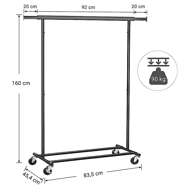 Wieszak stojący Digen drążek na kółkach rozszerzany czarny  - zdjęcie 6