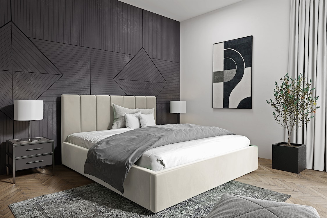 Łóżko tapicerowane Isara 140x200 cm z pojemnikiem kremowe welur  - zdjęcie 2