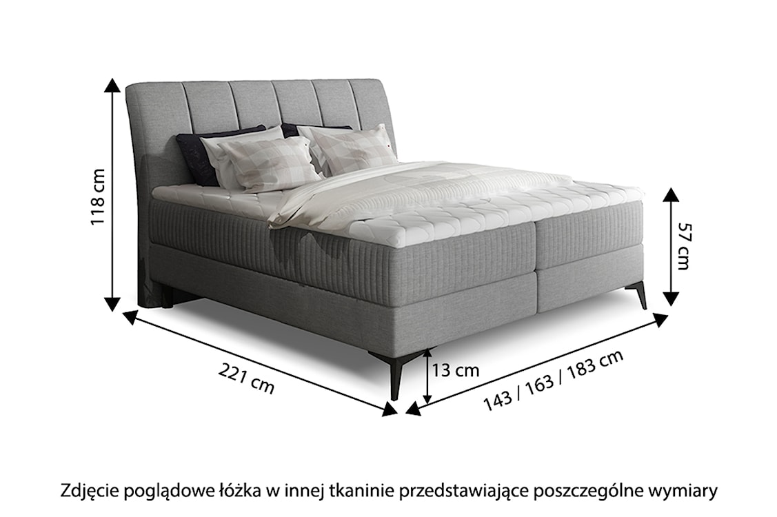 Łóżko kontynentalne Daleya 140x200 cm z pojemnikiem szare  - zdjęcie 4