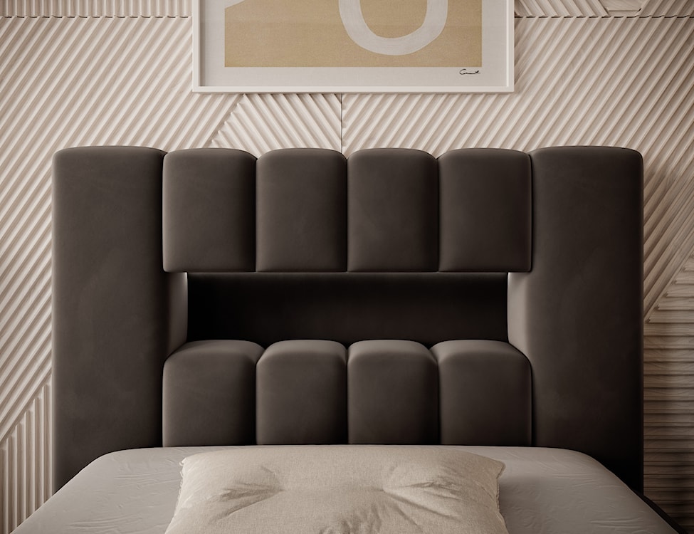 Łóżko tapicerowane 90x200 cm Rodeiro z pojemnikiem i oświetleniem ciemnobrązowe w tkaninie hydrofobowej  - zdjęcie 5